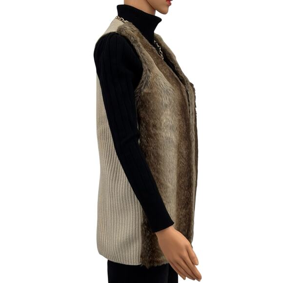 Liz Claiborne Womens Faux Fur Sweater Vest with Knit Back Size S Pockets - Picture 5 of 13